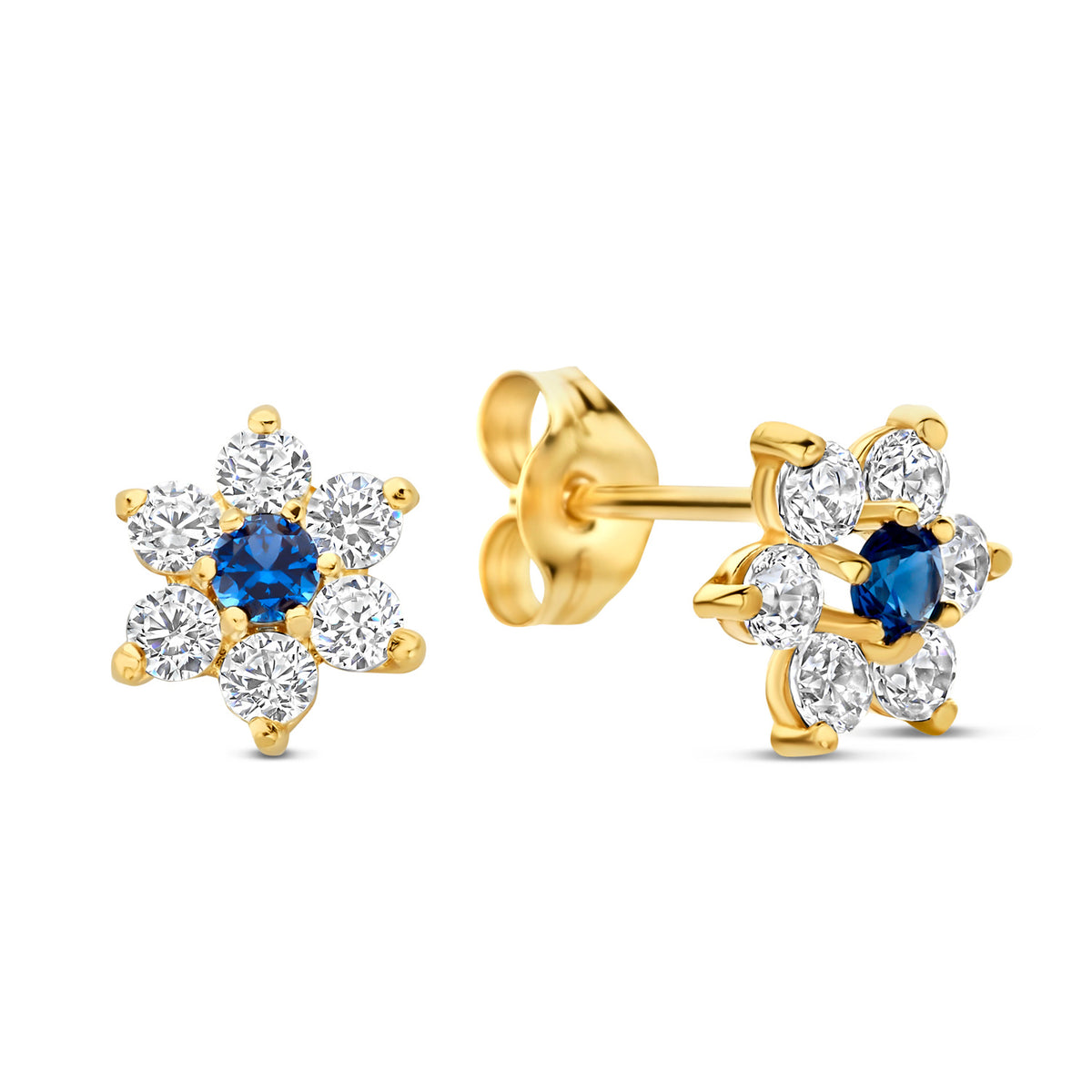 Ohrstecker Blume Steinbesatz weiß/blau Gold 585 58081