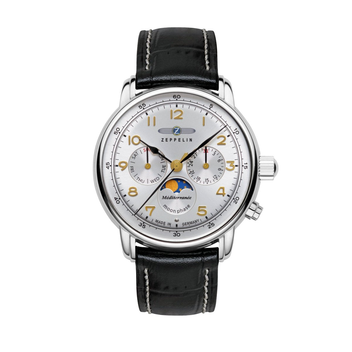Zeppelin Herrenuhr Quarz mit Mondphase und Lederarmband 96361