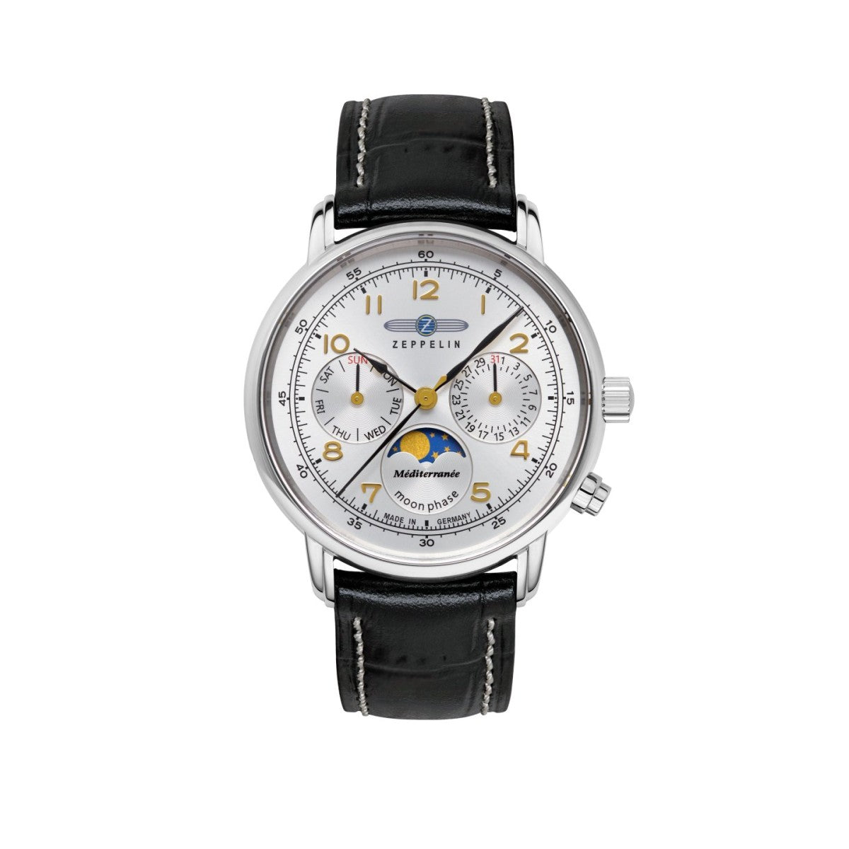 Zeppelin Damenuhr Quarz mit Mondphase und Lederarmband 96371