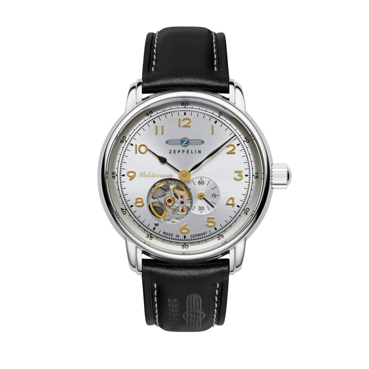 Zeppelin Herrenuhr Automatik mit offenem Herz und Lederarmband 96661