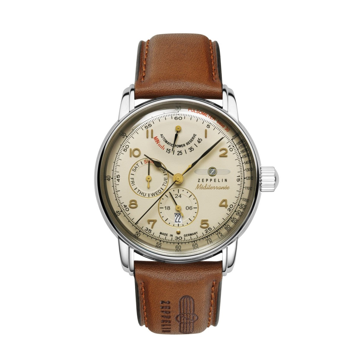 Zeppelin Herrenuhr Automatik mit Gangreserveanzeige und Lederarmband 96905