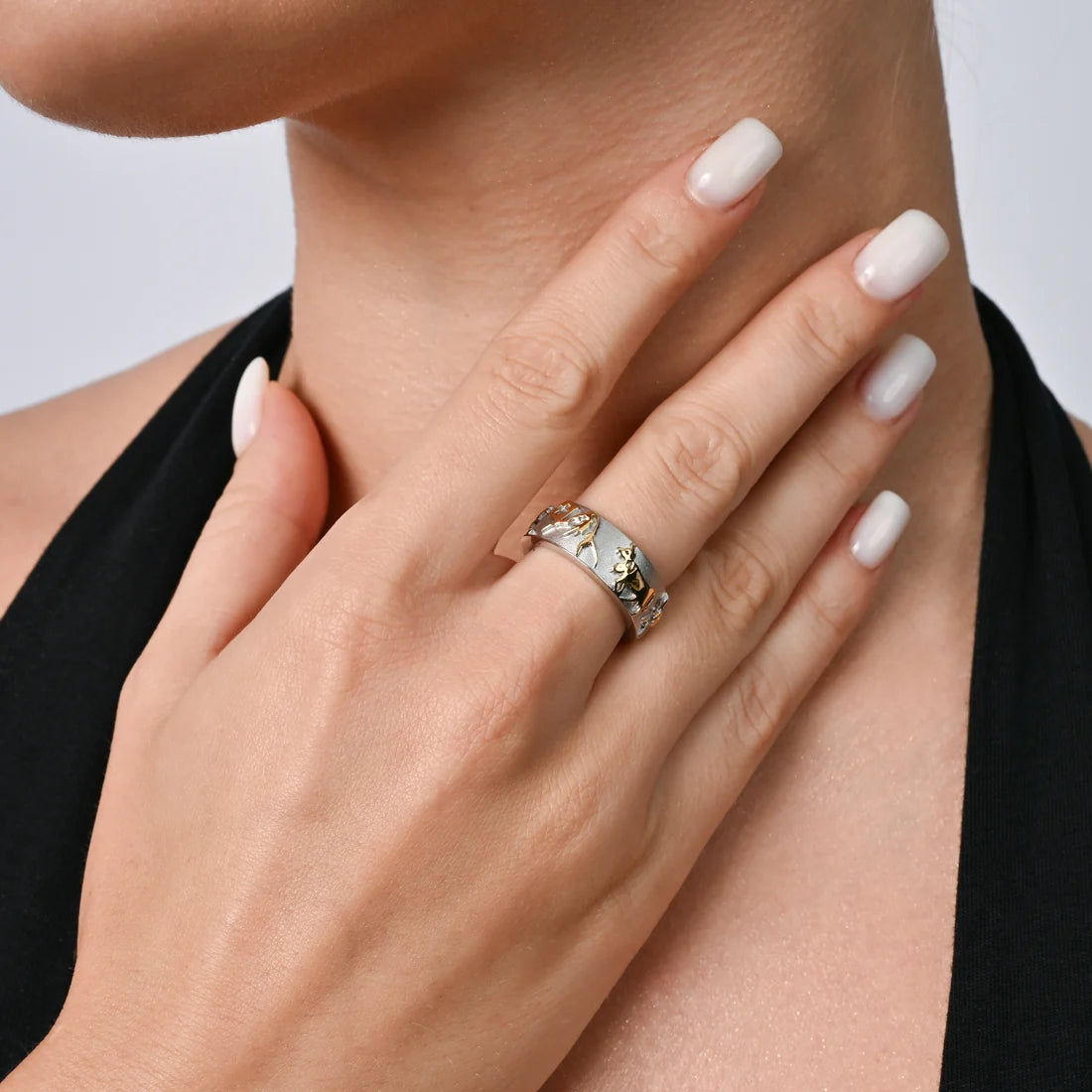 Bicolor Ring aus Sterlingsilber mit Kühen, Matterhorn und Edelweiss RG-7020-48