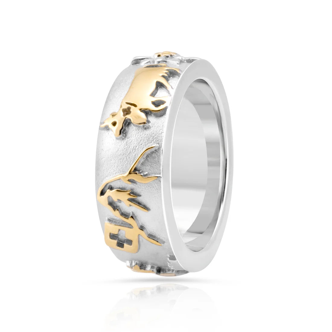 Bicolor Ring aus Sterlingsilber mit Kühen, Matterhorn und Edelweiss RG-7020-48