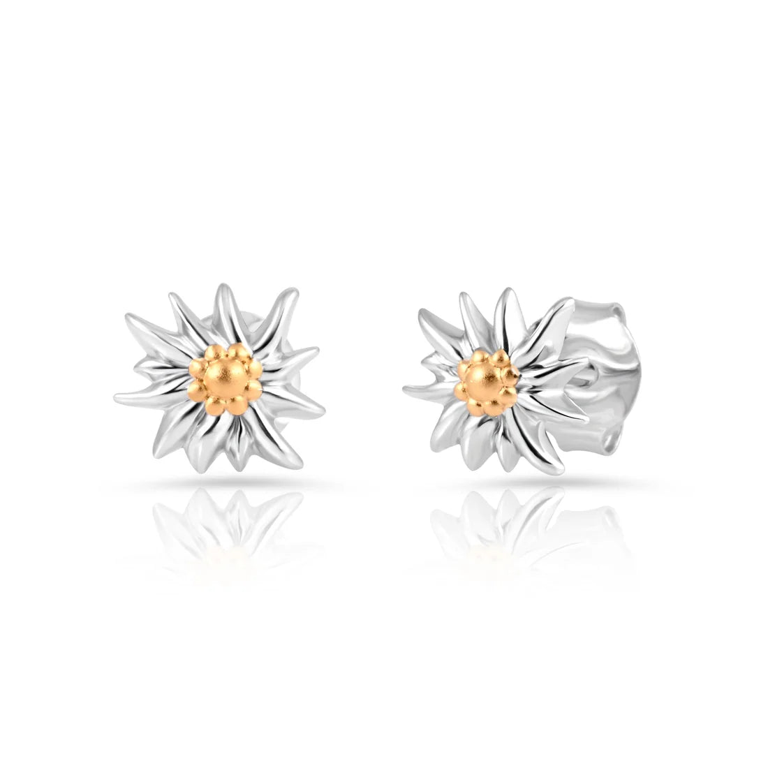 Ohrstecker aus bicolor, rhodiniertem und gelbgoldplattiertem Sterling Silber die den Edelweiss EG-8015