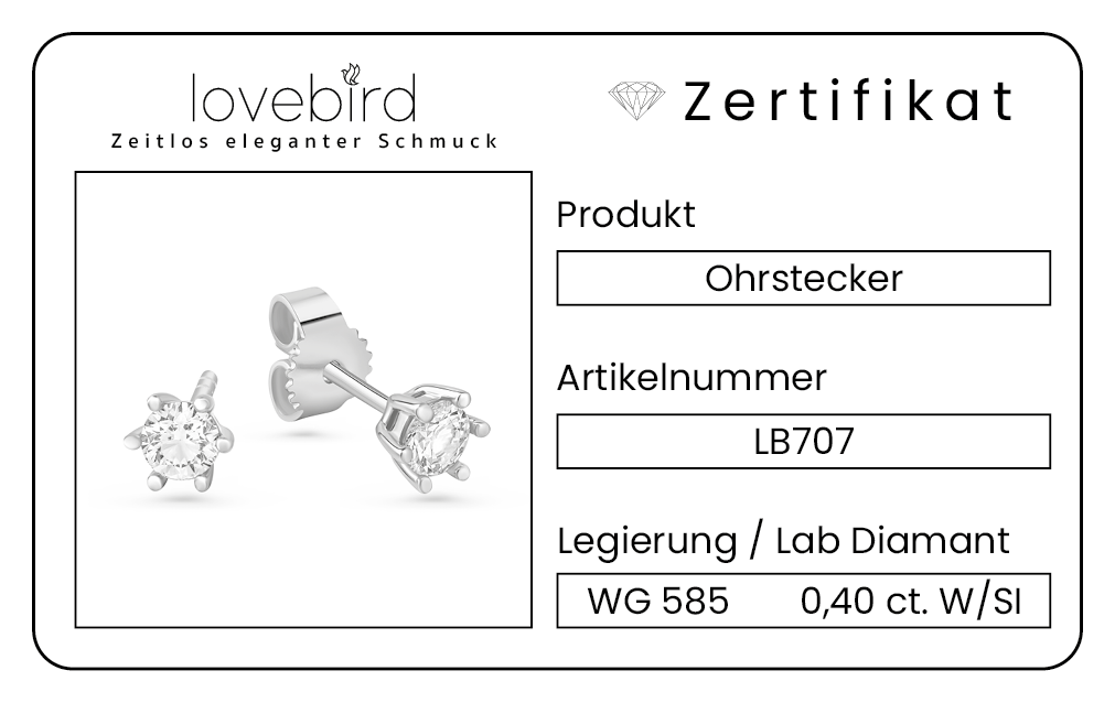 Lovebird Ohrstecker mit Lab Grown Brillant 0,40 ct. Weißgold 585 LB707