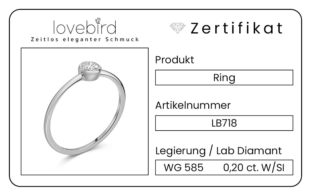 Lovebird Damenring mit Lab Grown Brillant 0,20 ct. Weißgold 585 LB718