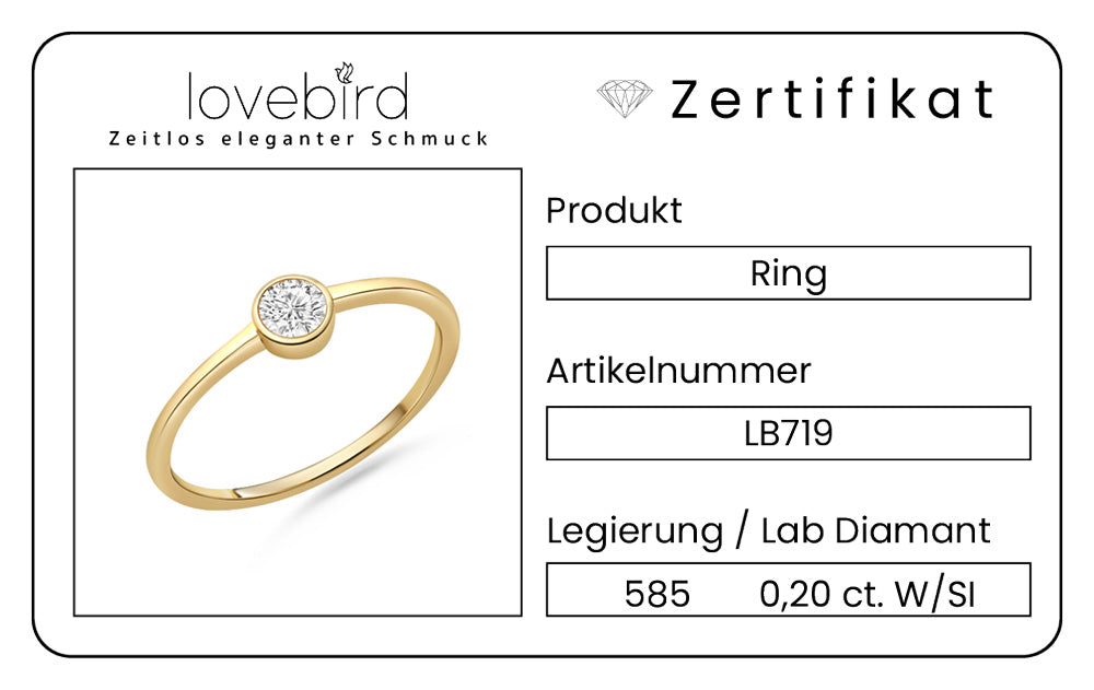Lovebird Damenring mit Lab Grown Brillant 0,20 ct. Gelbgold 585 LB719
