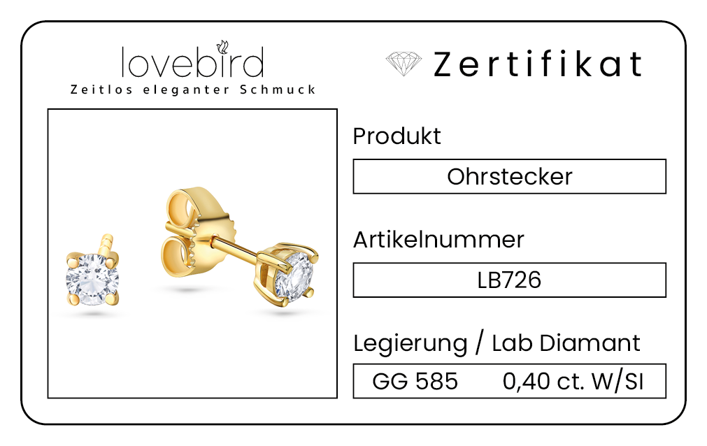 Lovebird Ohrstecker mit Lab Grown Brillant 0,40 ct. Gelbgold 585 LB726