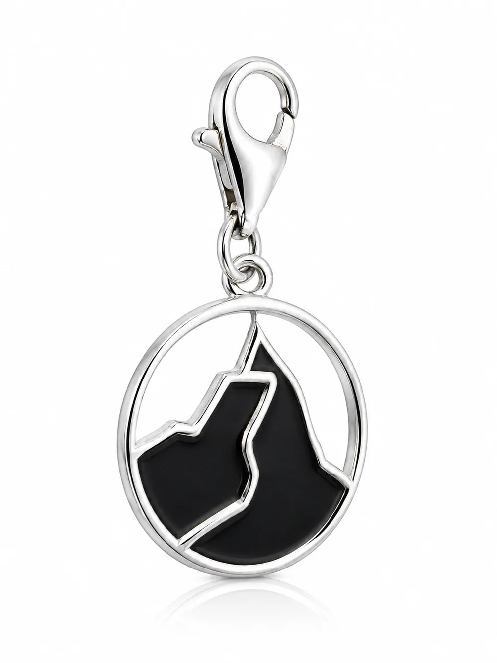 Matterhorn Charm in runder Form aus schwarz und weiss rhodiniertem Silber C-7040