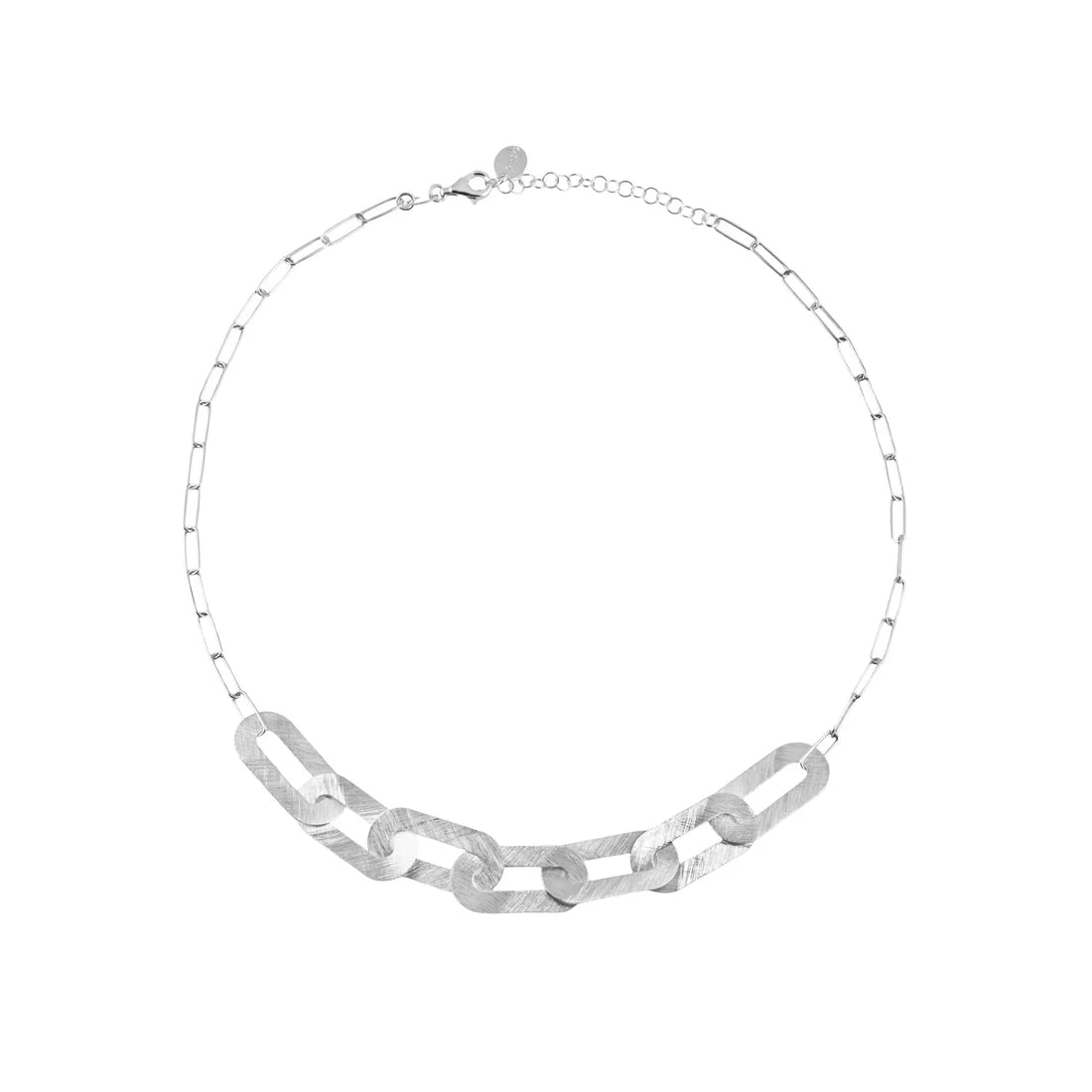 Halskette aus rhodiniertem Sterlingsilber, feinen Rolo-Kette aus ovalen Gliedern mit glänzendem Finish und einer Reihe großer ovaler Glieder N-1513