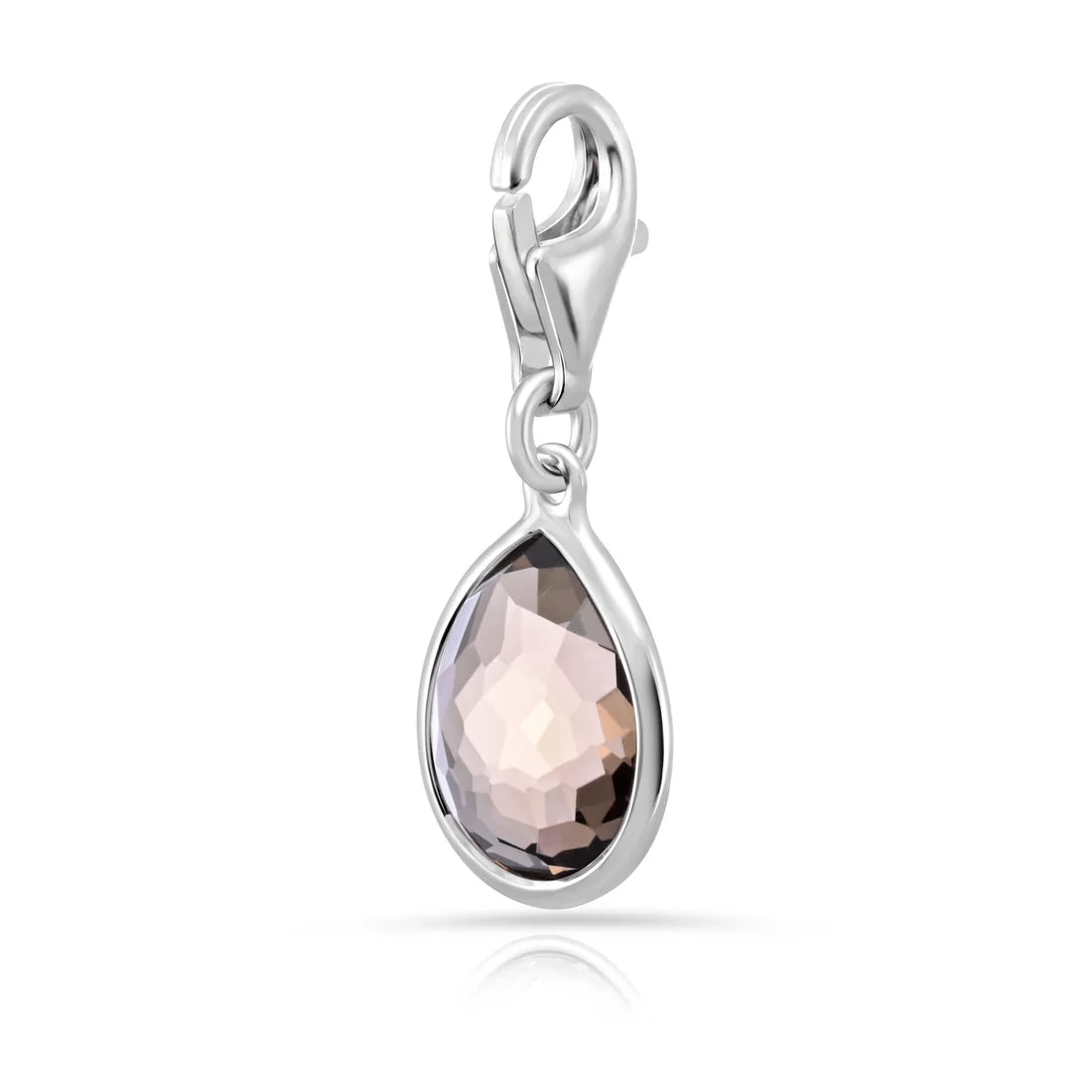 Charm aus rhodiniertem Sterlingsilber mit facettiertem Rauchquarz in Tropfenform C-8036