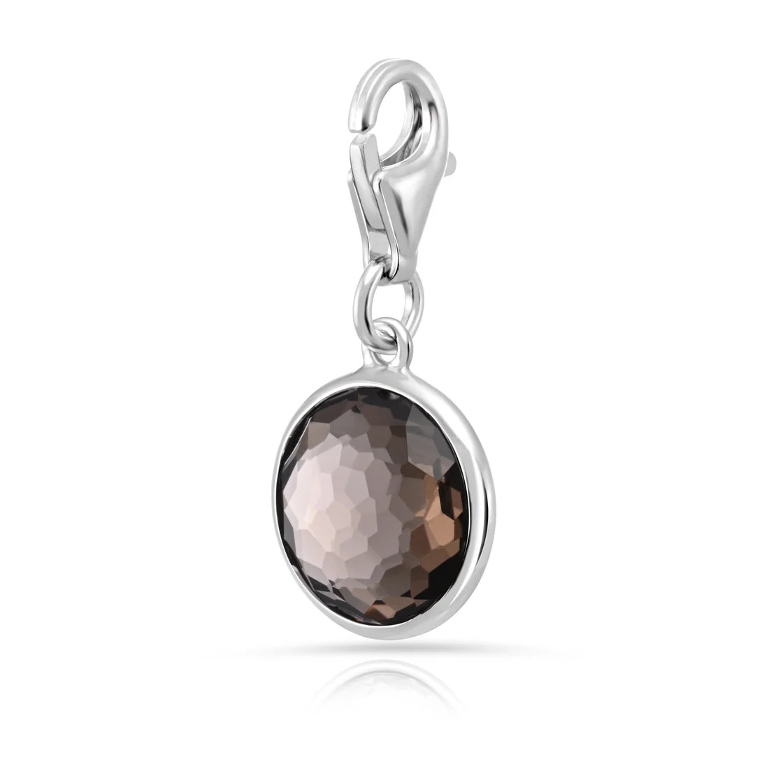 Charm aus rhodiniertem Sterlingsilber mit rundem facettiertem Rauchquarz C-8034