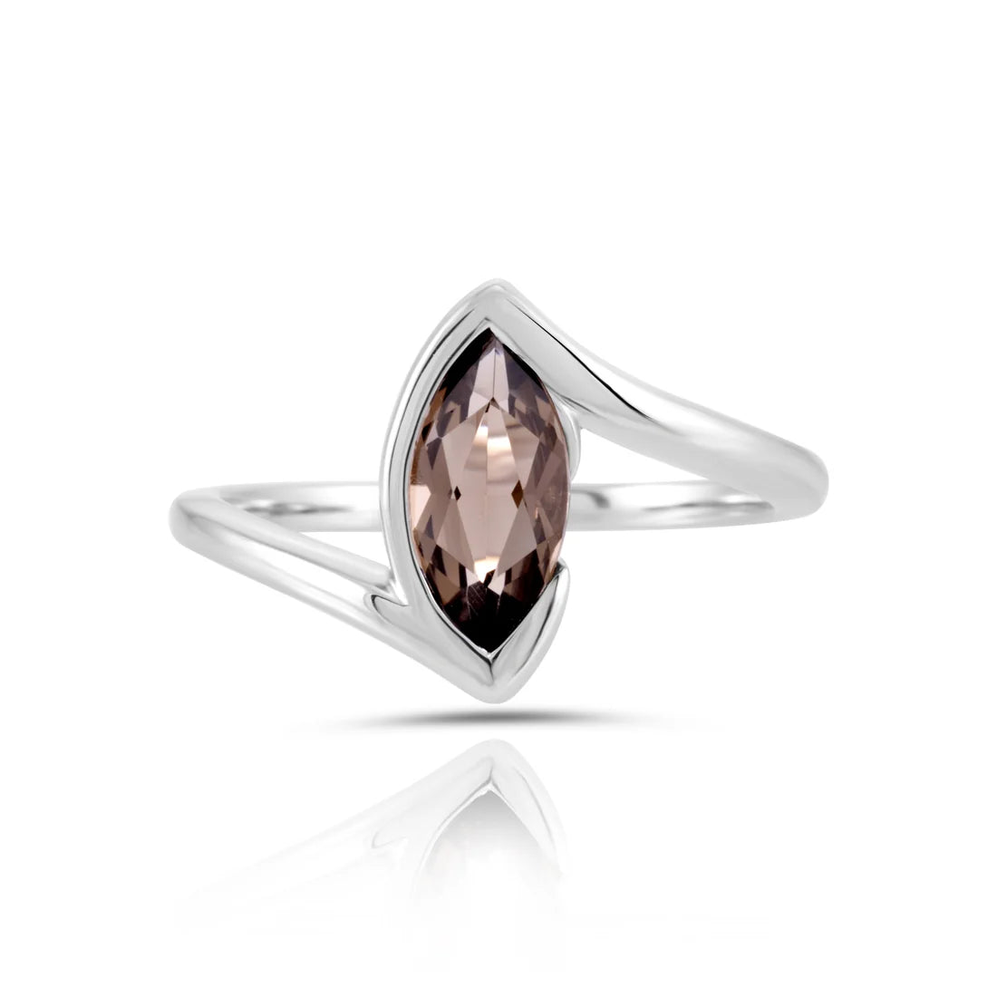 Ring aus rhodiniertem Sterlingsilber mit facettiertem Rauchquarz SR-722-48