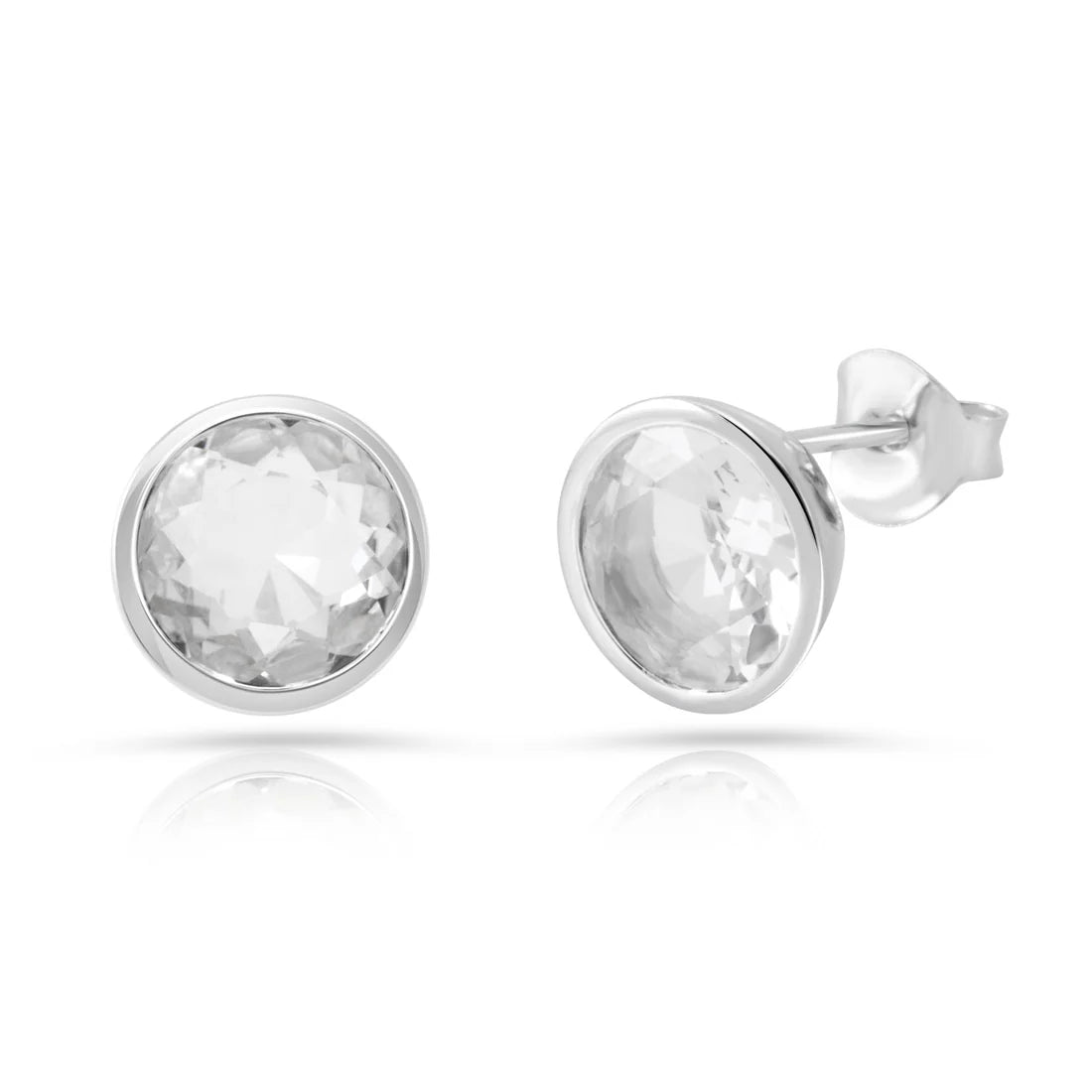 Ohrringe Ohrstecker Sterlingsilber rhodiniert mit Bergkristall runder facettierter Stein SR-730