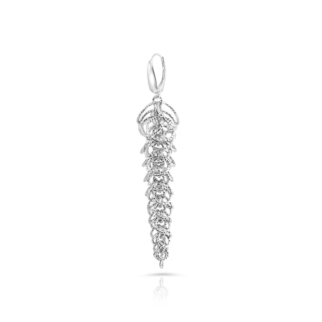 Rhodinierte Ohrringe aus Sterlingsilber in länglicher Baumform mit mehreren Ringen und glänzender Diamantschliff-Oberfläche E-4619