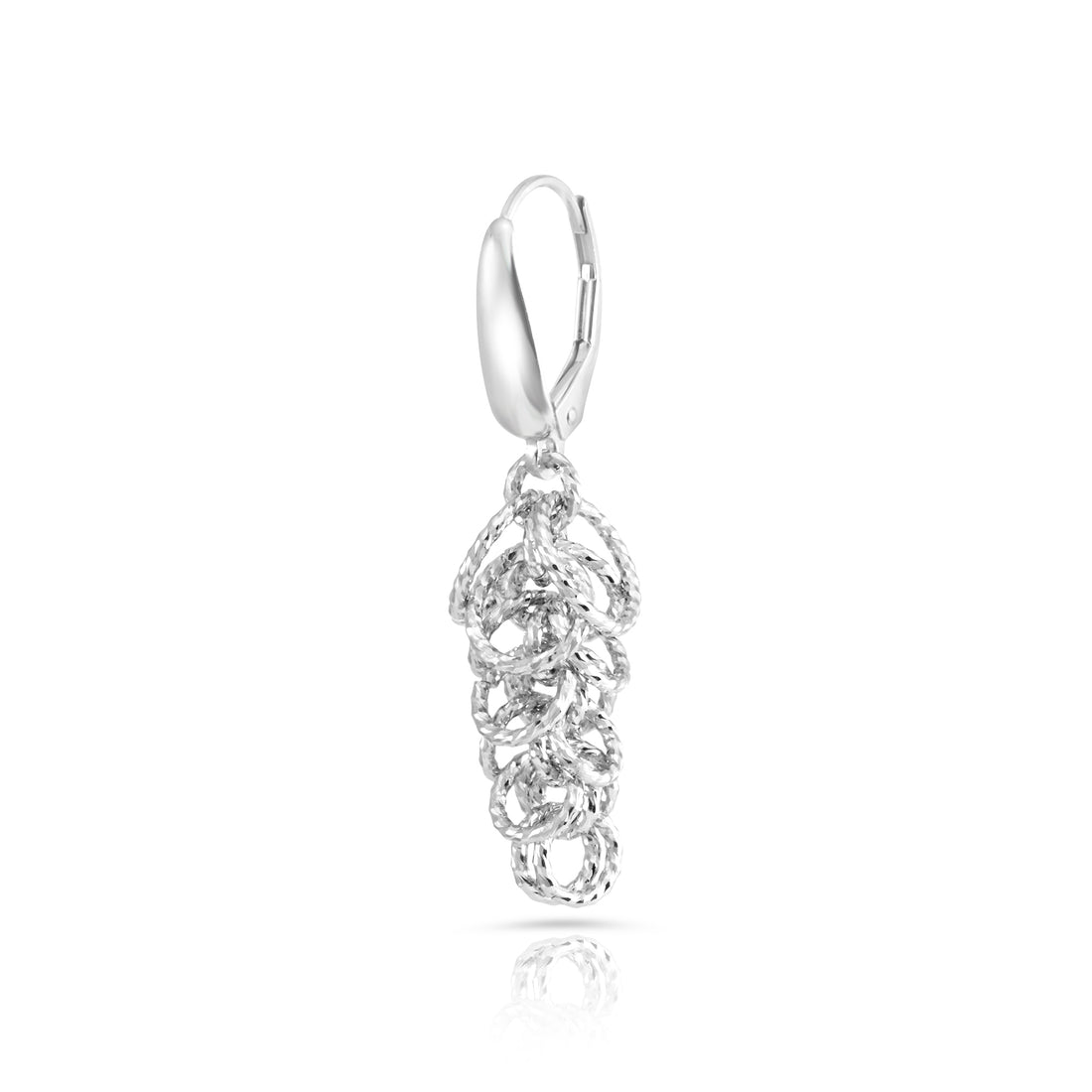 Rhodinierte Ohrringe aus Sterlingsilber in länglicher Baumform, mit mehreren Ringen und glänzender Diamantschliff-Oberfläche E-4621