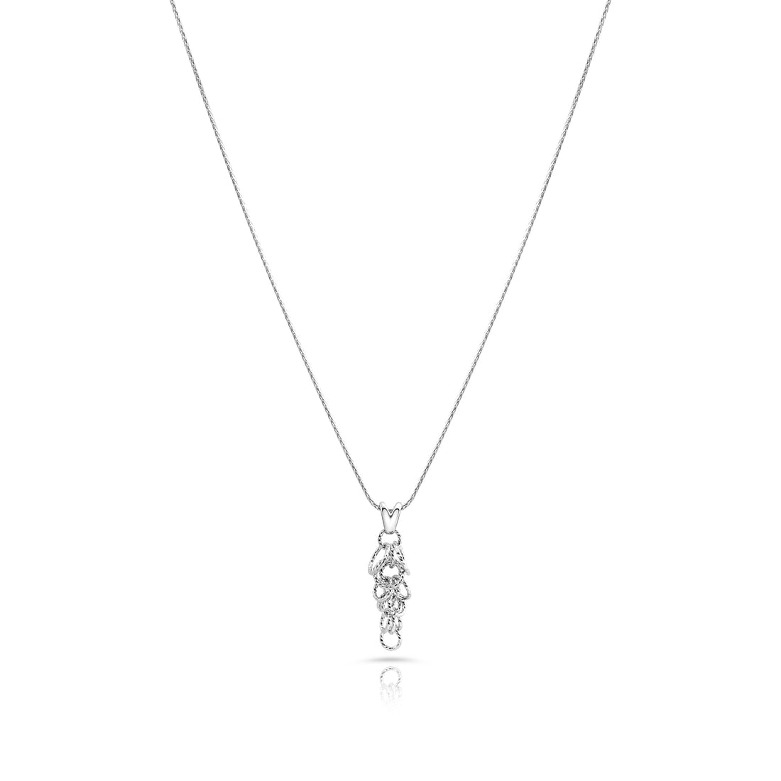 Halskette aus rhodiniertem Sterlingsilber mit feiner gedrehter Kette und länglichem Baum Anhänger N-4629