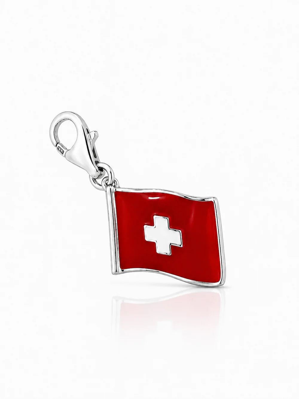 Charm mit Schweizer Flagge aus rhodiniertem Silber C-8040