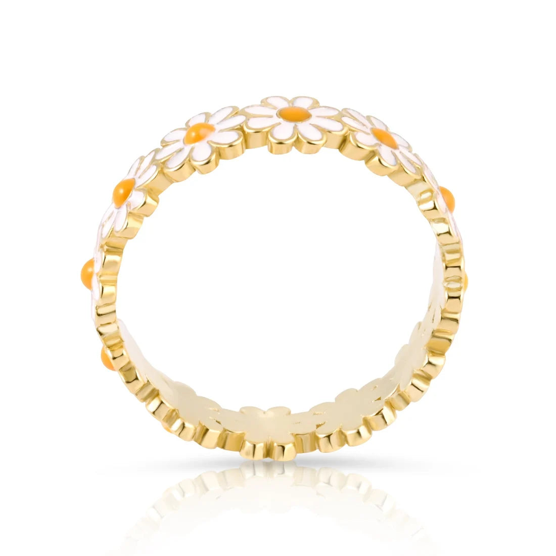 Ring aus Sterlingsilber, gelbgoldplattiert mit einer Folge von emaillierten, farbigen Gänseblümchen RI-10097GP-48