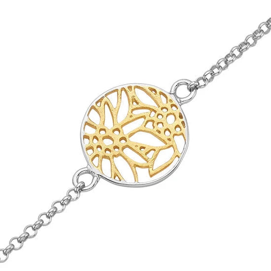 Rundess terling Silber Armband mit Bicolor Filigraner Edelweiss Motiv BG-7010