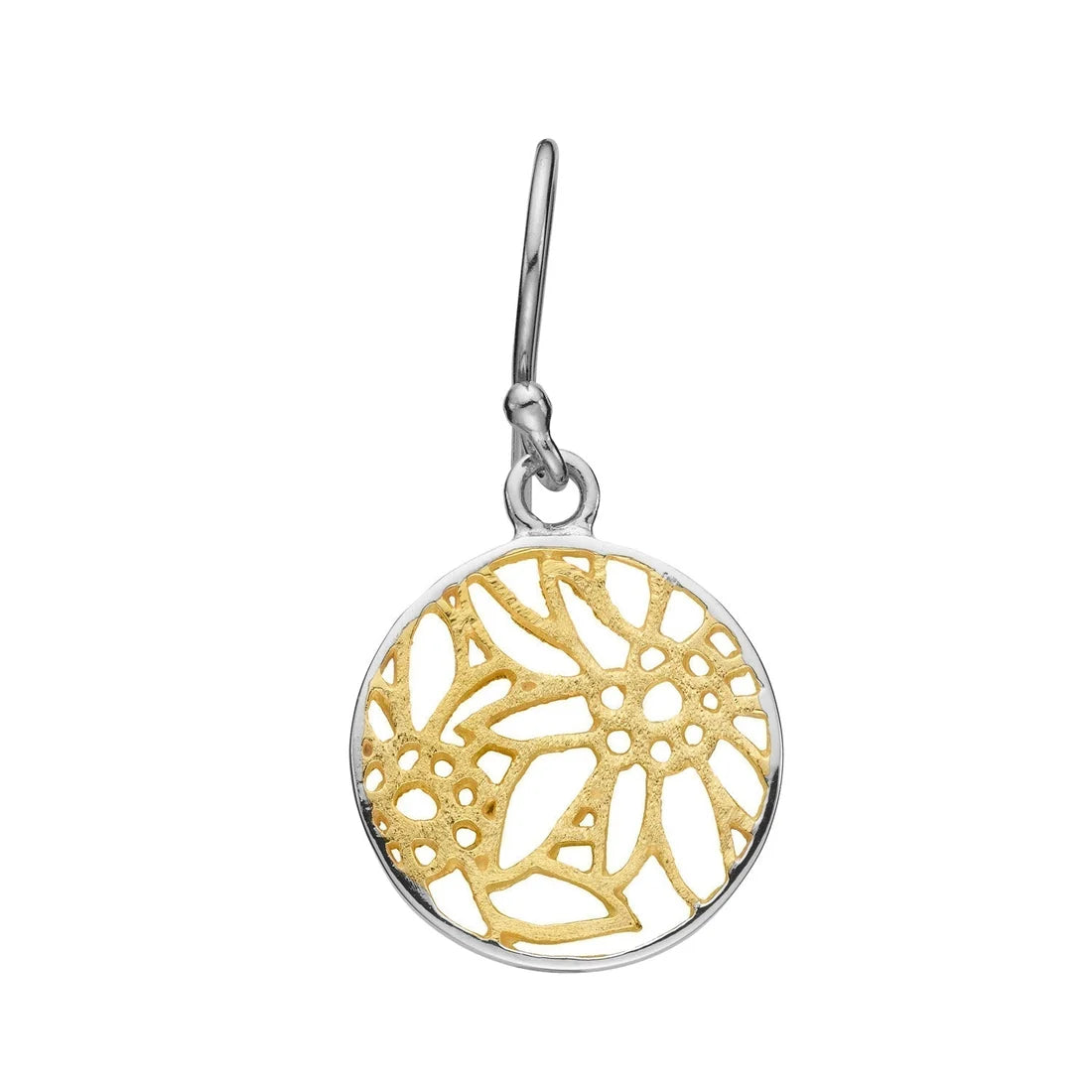 Runder hängender Ohrring aus Sterlingsilber mit Bicolor Filigraner Edelweiss Motiv EG-7013