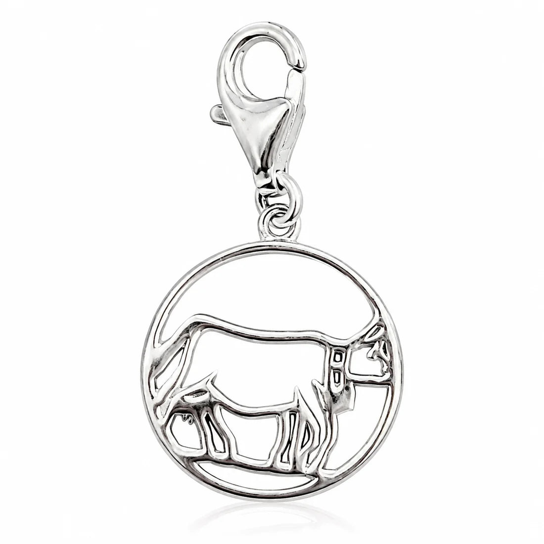 Charm in Form einer runden Kuh aus rhodiniertem Silber C-7037