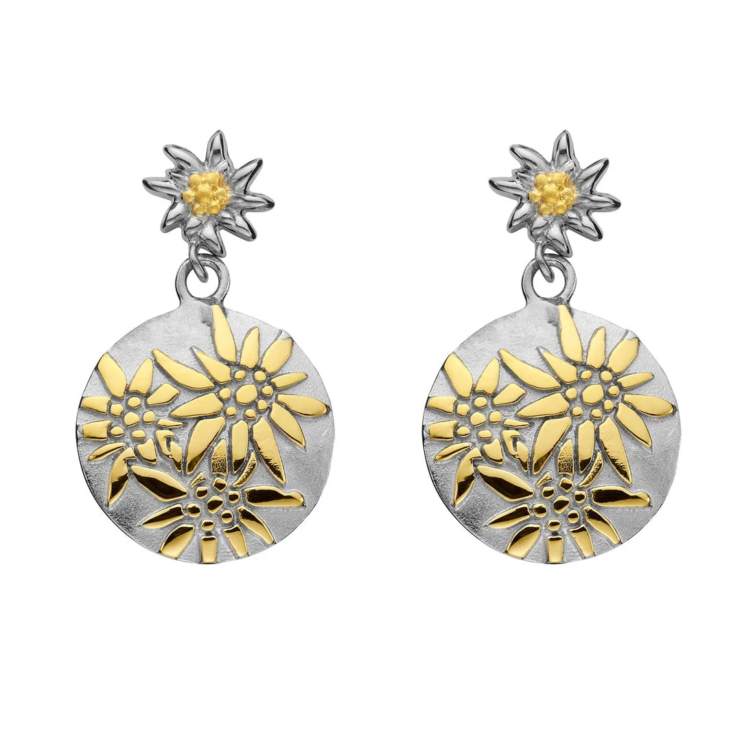 Sterlingsilber Bicolor bombiertes Profil Ohrring mit Edelweiss Motiv EG-7009