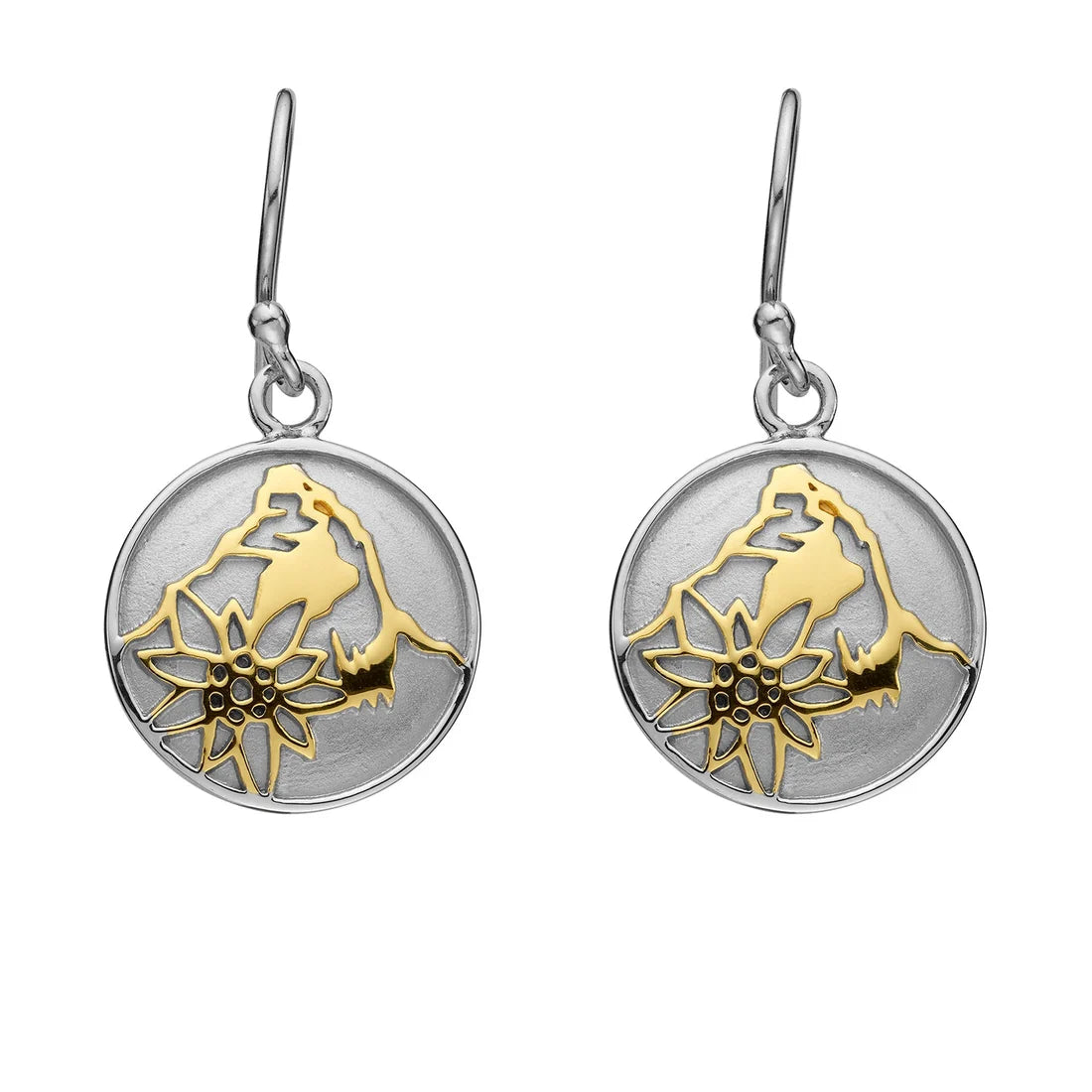 Sterlingsilber Bicolor bombiertes Profil Ohrring mit Matterhorn und Edelweiss Motiv EG-7011