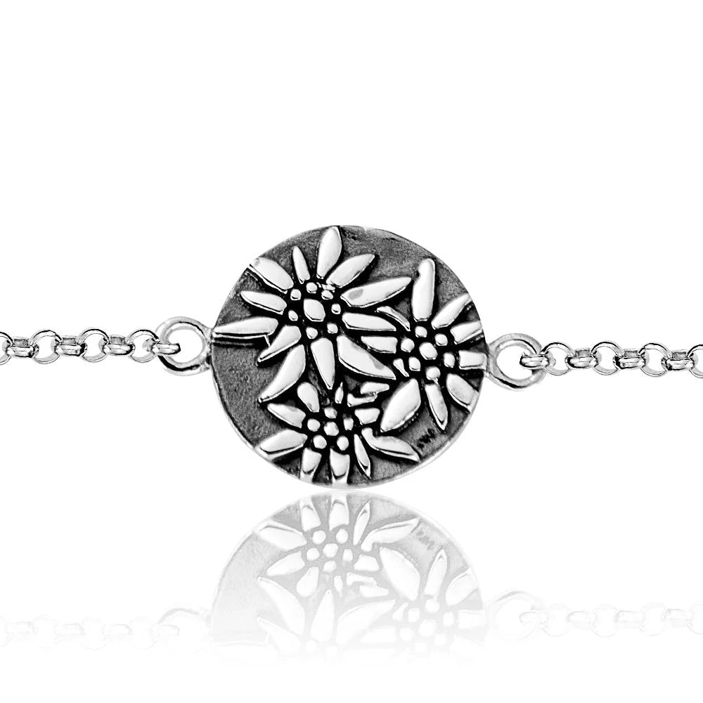 Sterlingsilber flaches Profil Armband mit Edelweiss Motiv B-7003