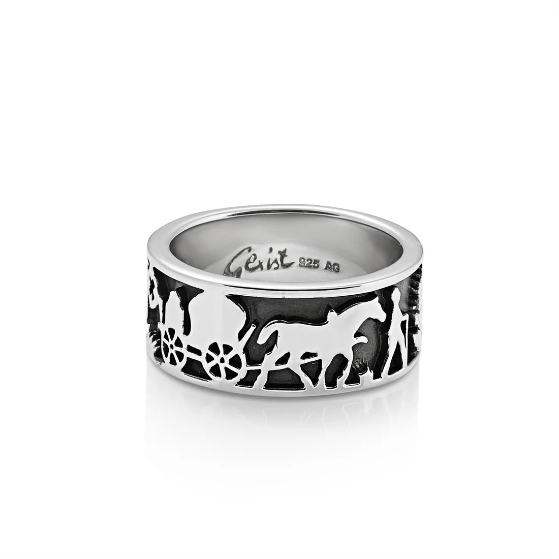 Sterlingsilber Edelweiss Ring mit Käser und seinen Kühen R-7001-1
