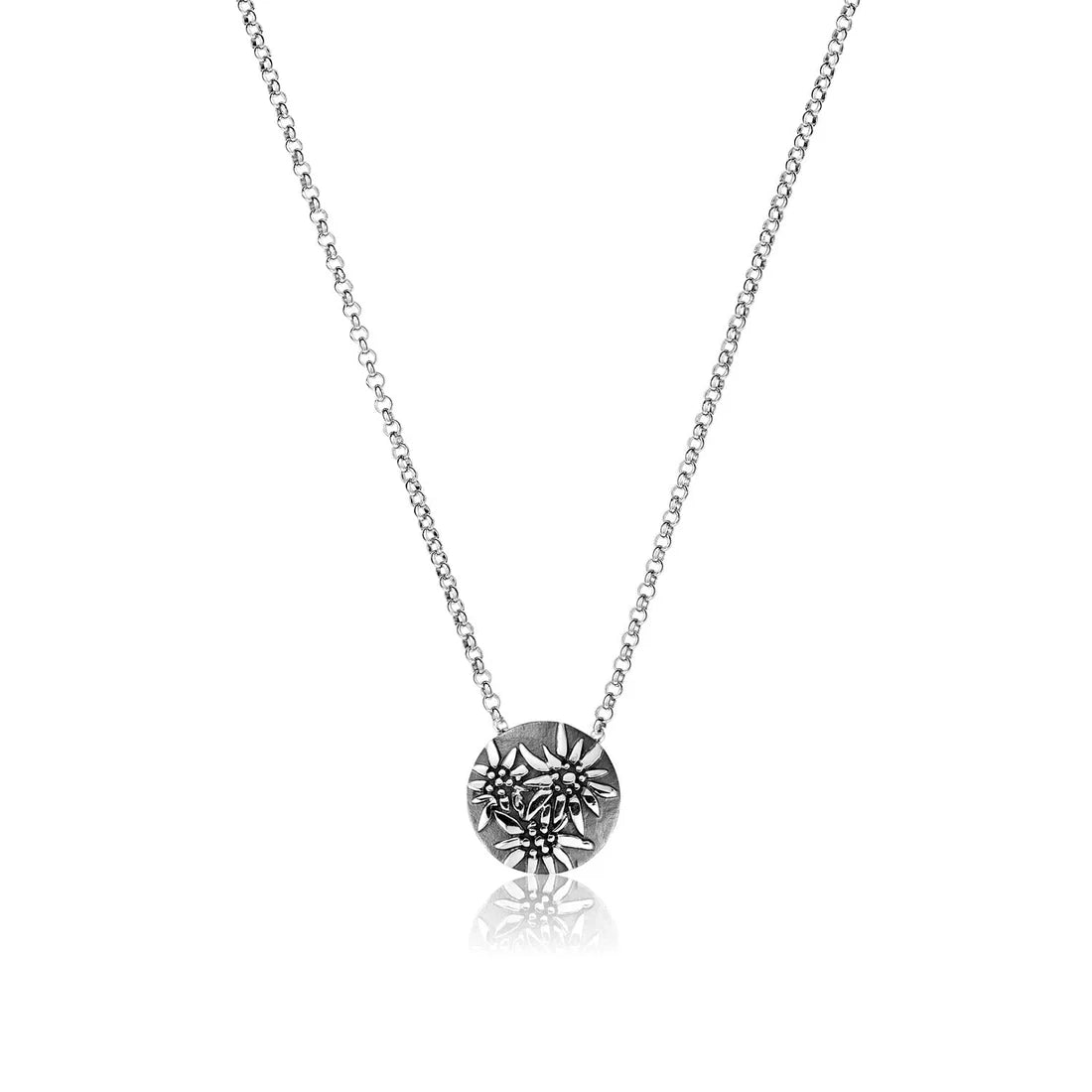 Sterlingsilber Halskette und bombiertes Profil Anhänger mit Edelweiss Motiv N-7007