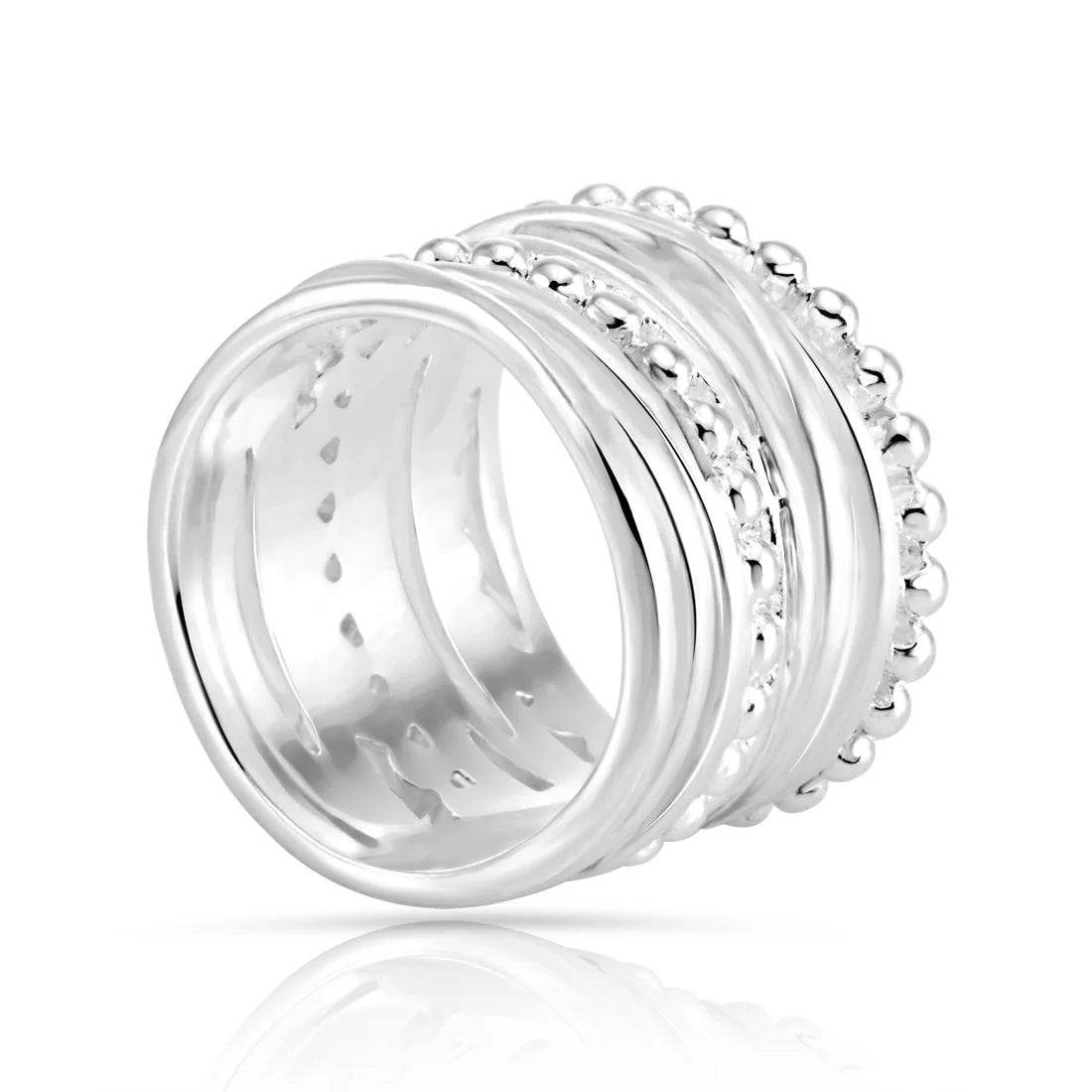Ring aus Sterlingsilber mit zwei ineinander verschlungenen Ringen, bestehend aus kleinen Kugeln mit satinierter und glänzender Oberfläche 20-1006-52