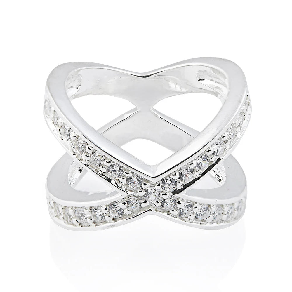 Ring aus Sterlingsilber, X-förmig mit weißen 3mm Zirkonia 20-1028-50