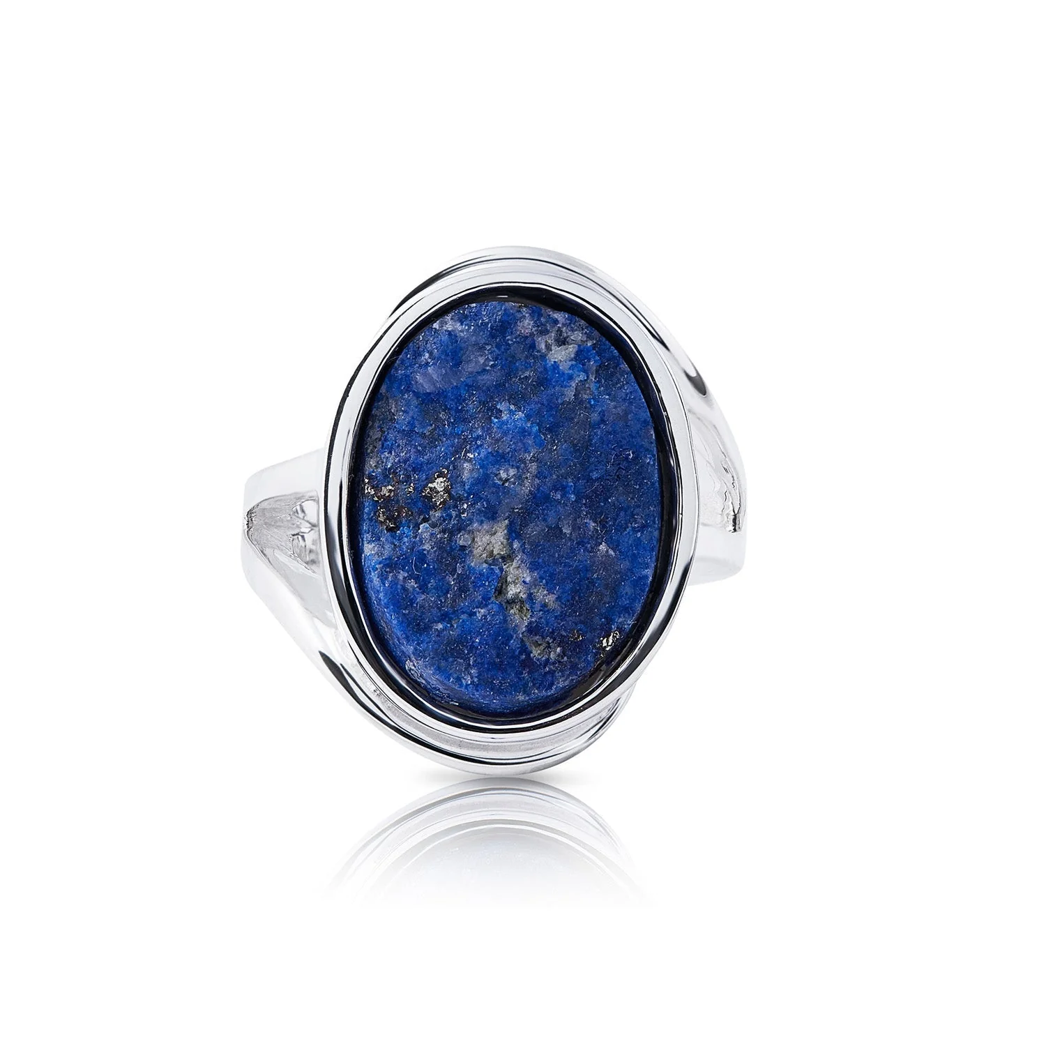 Ring aus hochglanzpoliertem Sterlingsilber mit einem unbehandelten oval Lapislazuli (13x18mm) R-4329-52