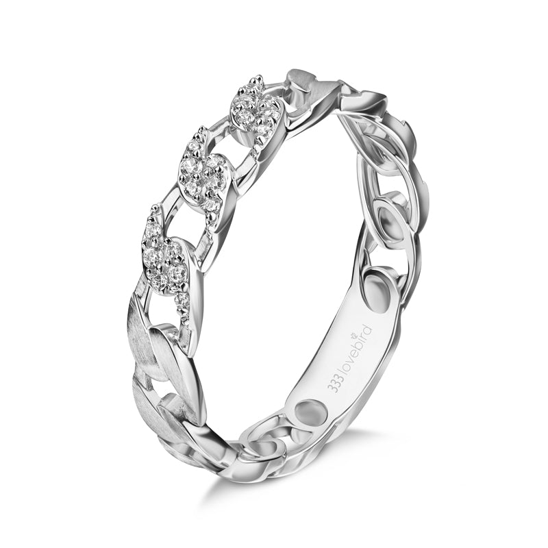 Lovebird Damen-Kettenring mit 18 Zirkonia Weißgold 333 LB275