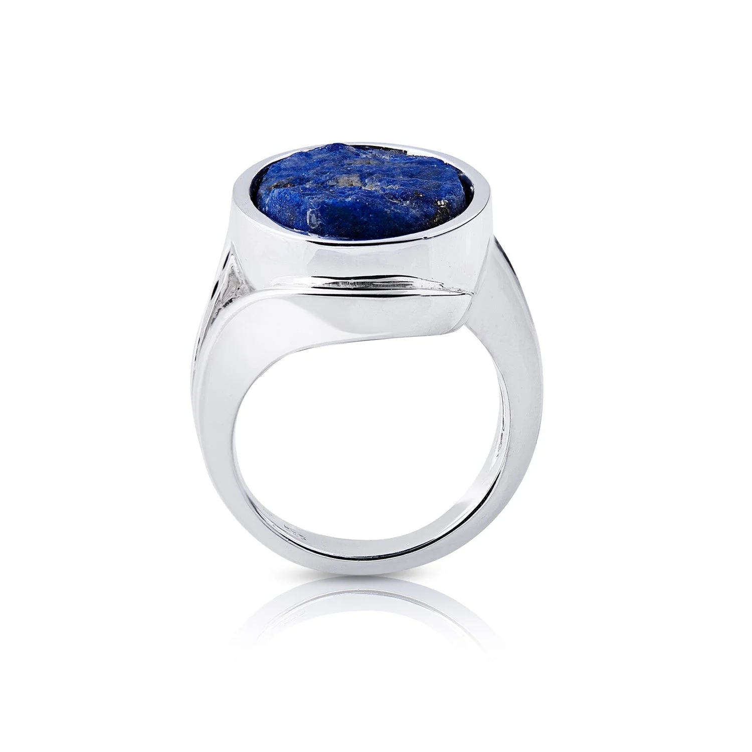 Ring aus hochglanzpoliertem Sterlingsilber mit einem unbehandelten oval Lapislazuli (13x18mm) R-4329-52