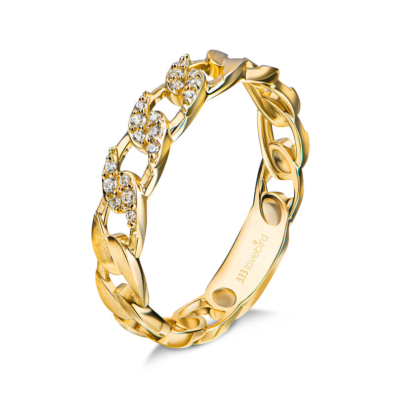Lovebird Damen-Kettenring mit 18 Zirkonia Gelbgold 333 LB276