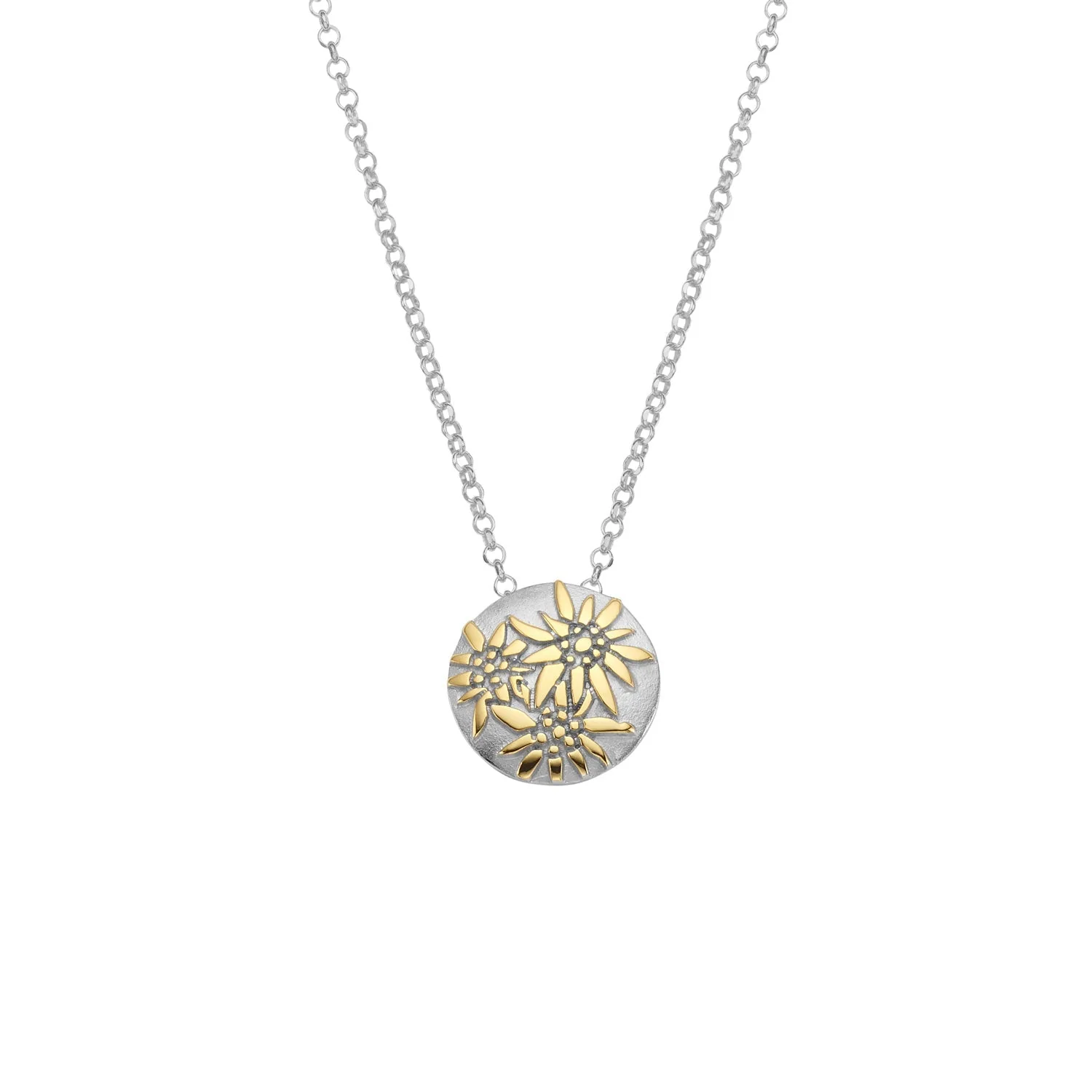 Set aus Halskette und Ohrringen aus Bicolor Sterlingsilber mit Edelweiss Motiv S-7003