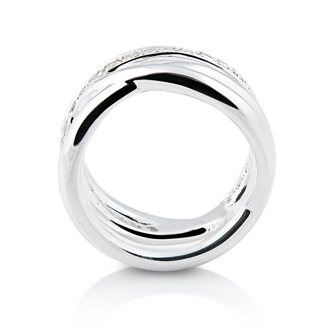 Ring aus Sterlingsilber, bestehend aus drei ineinander verschlungenen Ringen mit weißen Zirkonia von 2mm 20-1032