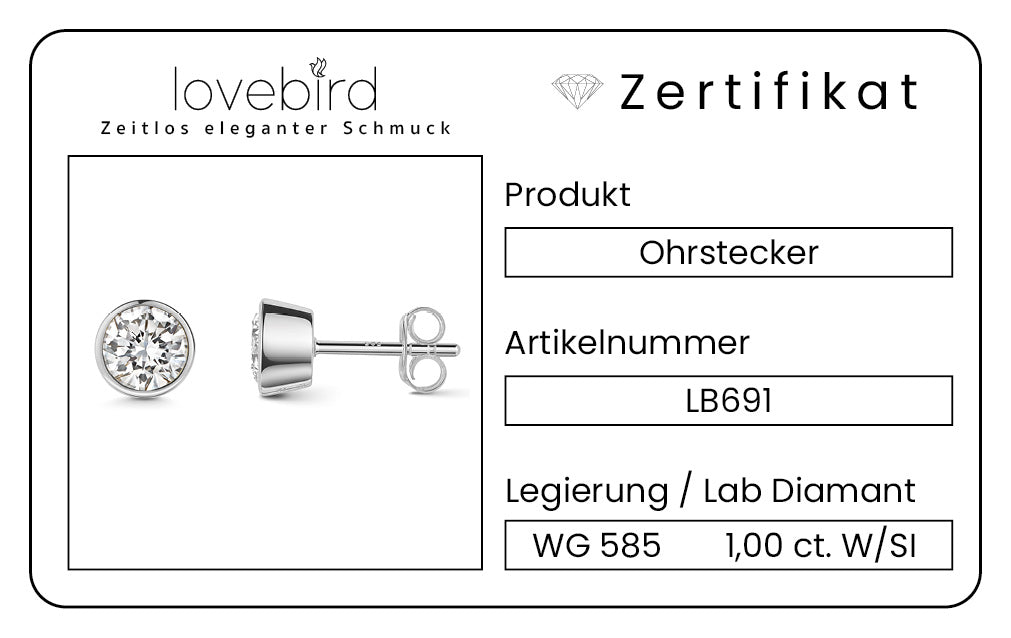 Lovebird Ohrstecker mit Lab Grown Brillant 1,00 ct. Weißgold 585 LB691