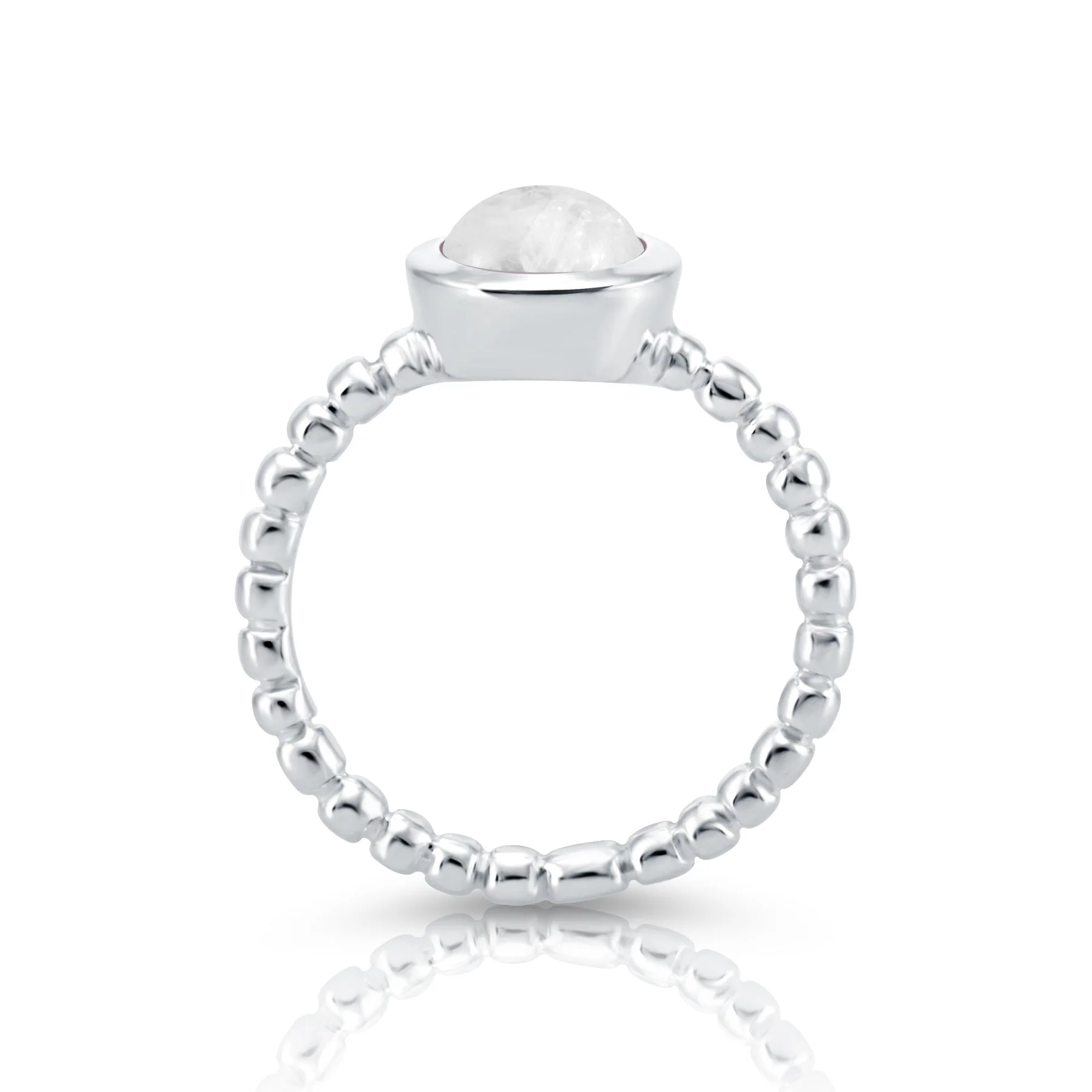 Sterlingsilber Ring mit Regenbogen Mondstein Cabochon rund RI-10118A-58