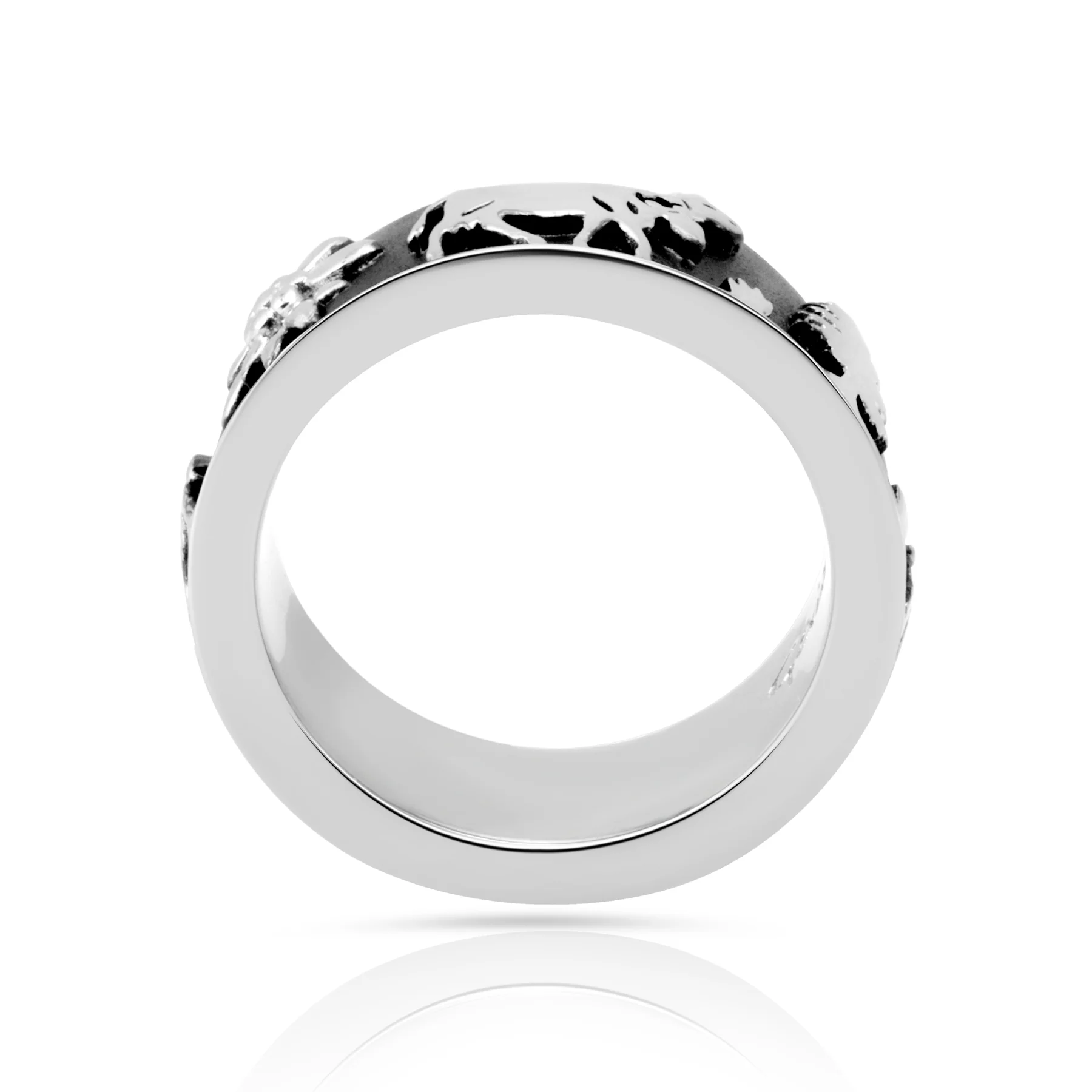 Schwarzer Rhodium-Sterlingsilberring mit Matterhorn, Tannenbäumen, Kühen und Edelweiss R-7021-48