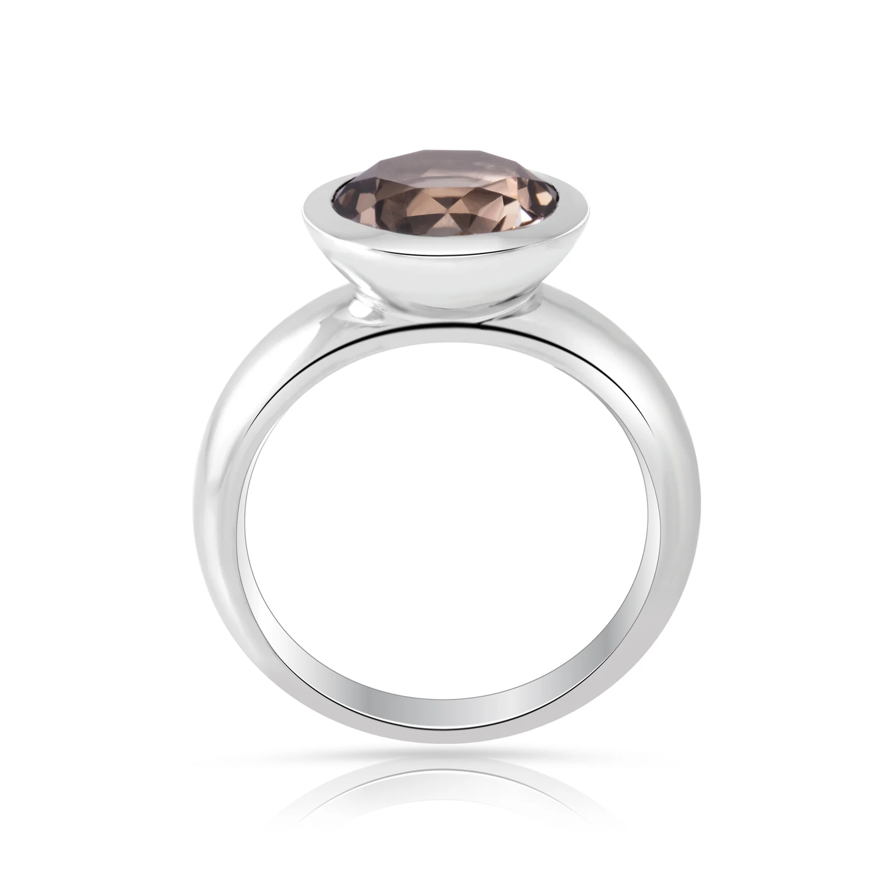 Ring aus rhodiniertem Sterlingsilber mit rundem, facettiertem Rauchquarz SR-915-48