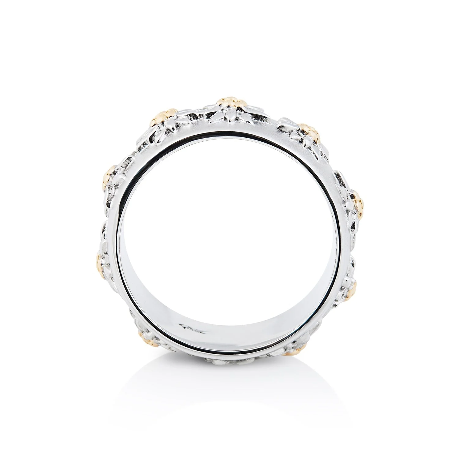 Ring aus Sterlingsilber mit Bicolor Edelweißen auf Halbmondprofil und Satin-Finish RG-8002