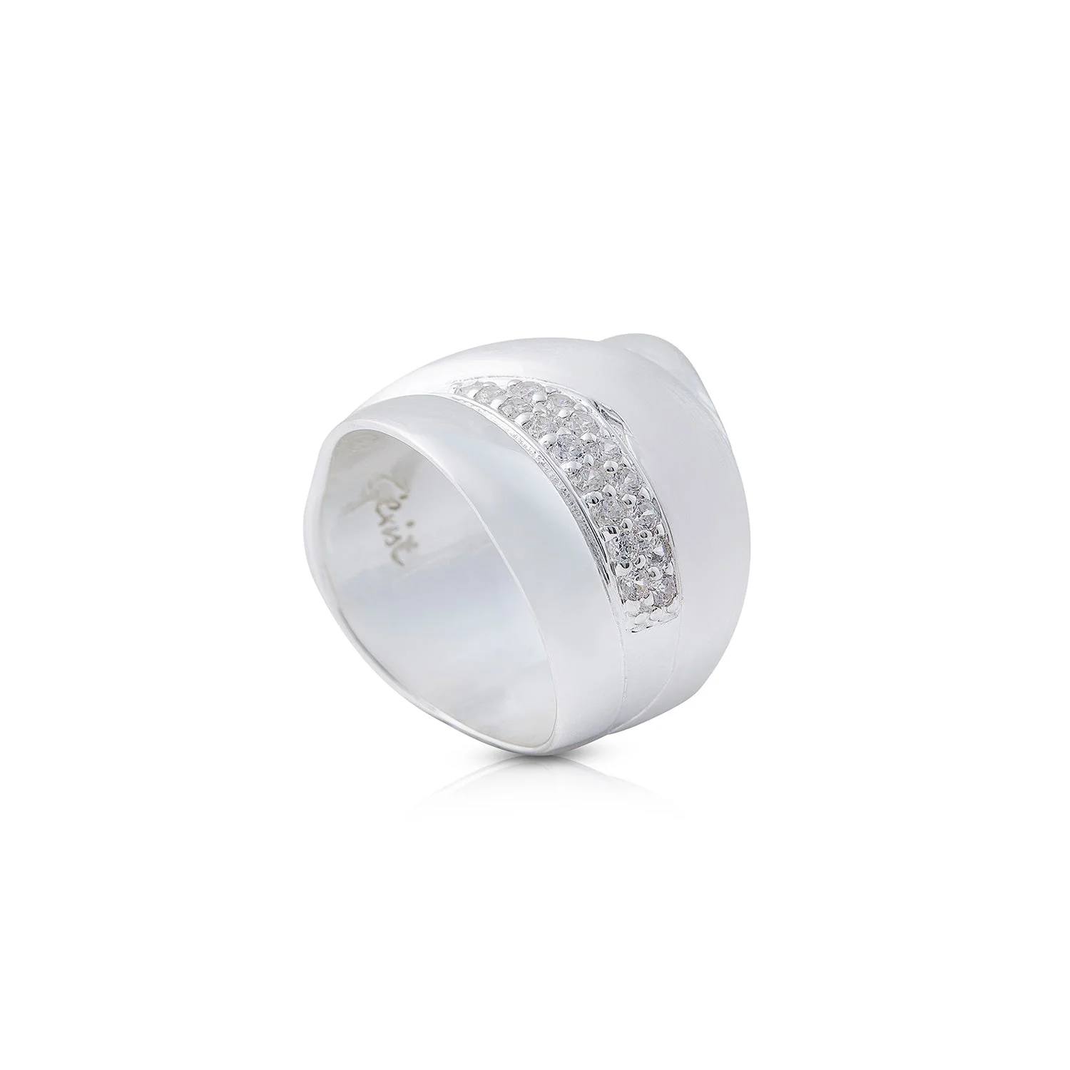 Ring aus Sterlingsilber mit einer Kombination aus matten, glänzenden Silberstreifen plus einem Streifen mit Zirkonia-Pavé 20-1008