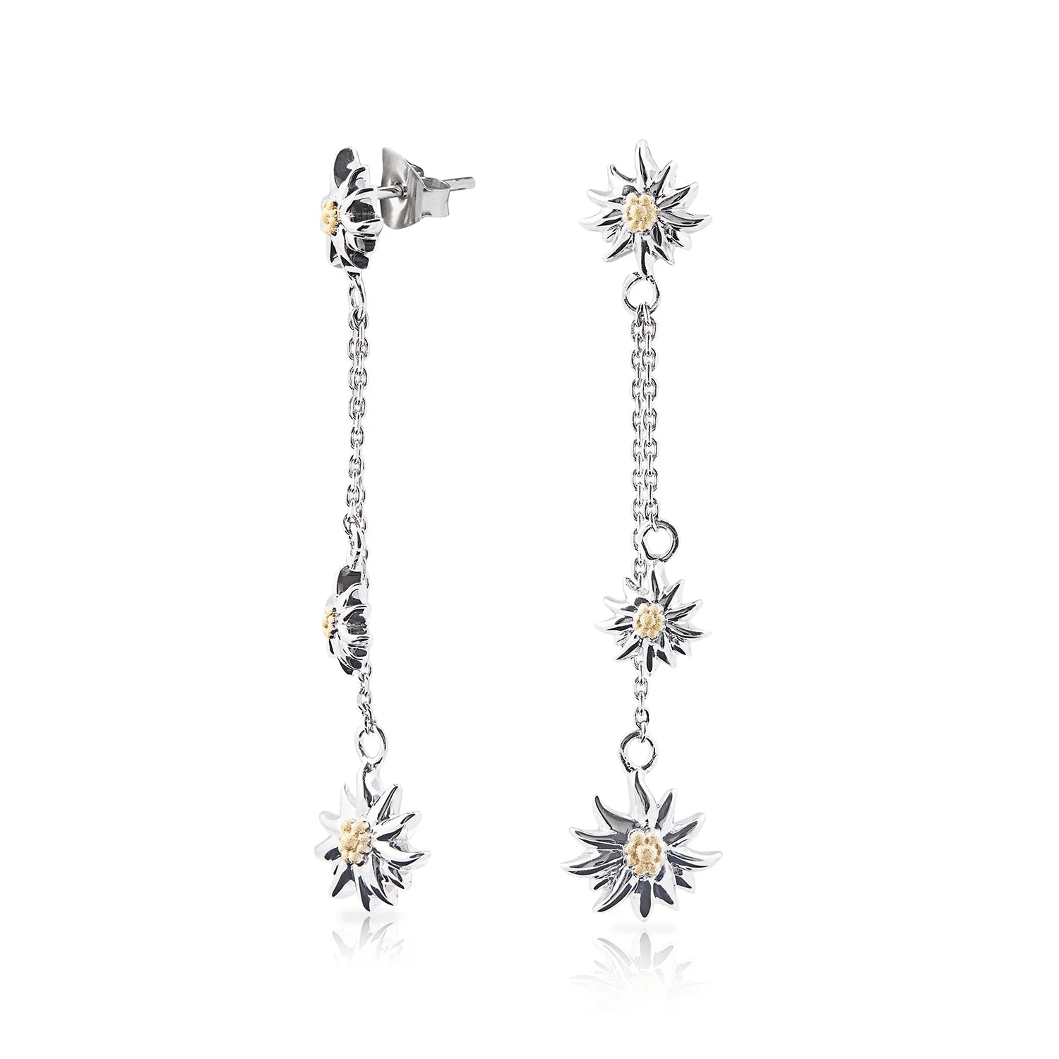 Sterlingsilber Ohrstecker Hängende Bicolor Edelweiss mit Satin Kette EG-7022