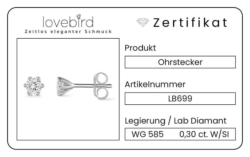 Lovebird Ohrstecker mit Lab Grown Brillant 0,30 ct. Weißgold 585 LB699