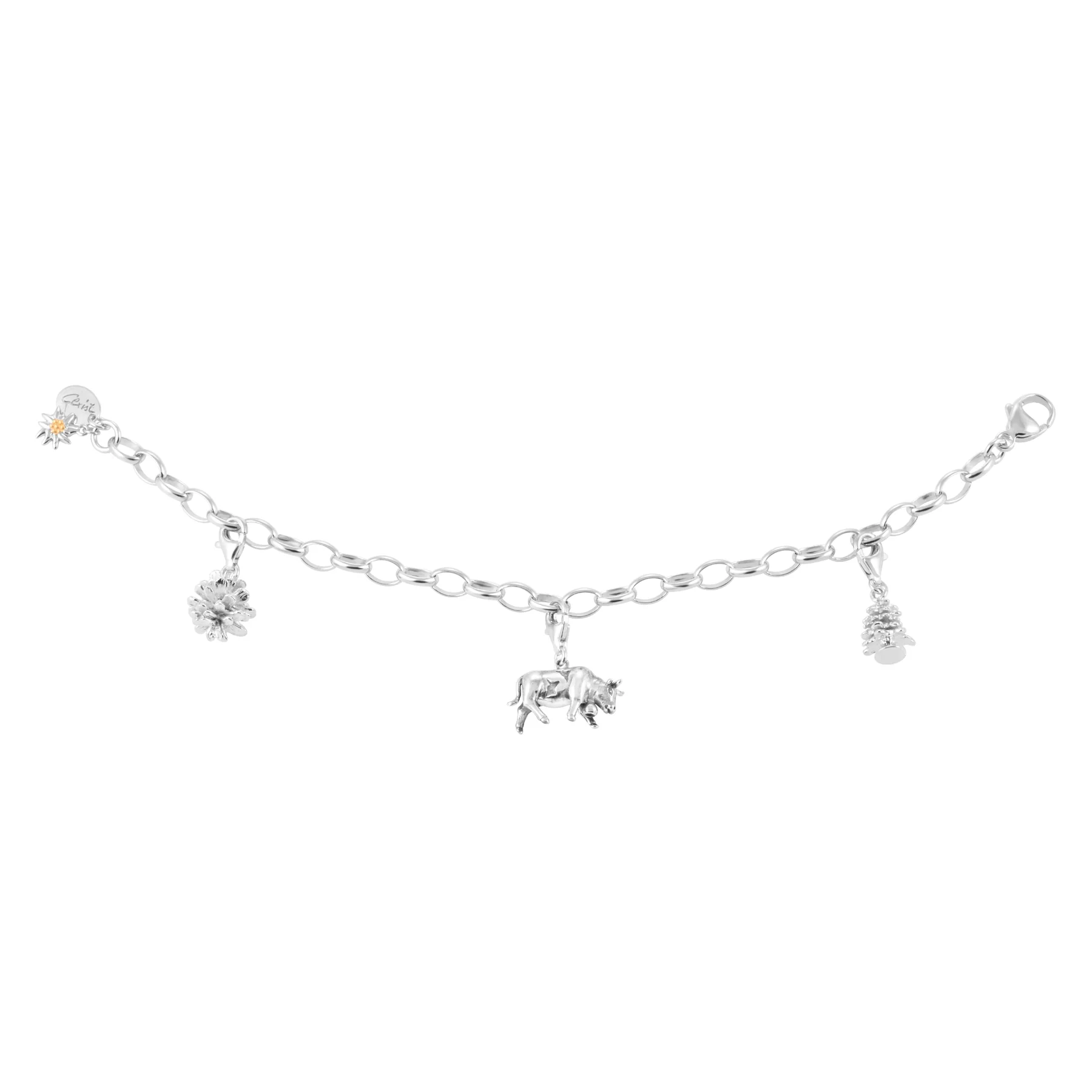 Charm Silber rhodiniert Swiss Edelweiss Stier C-7033