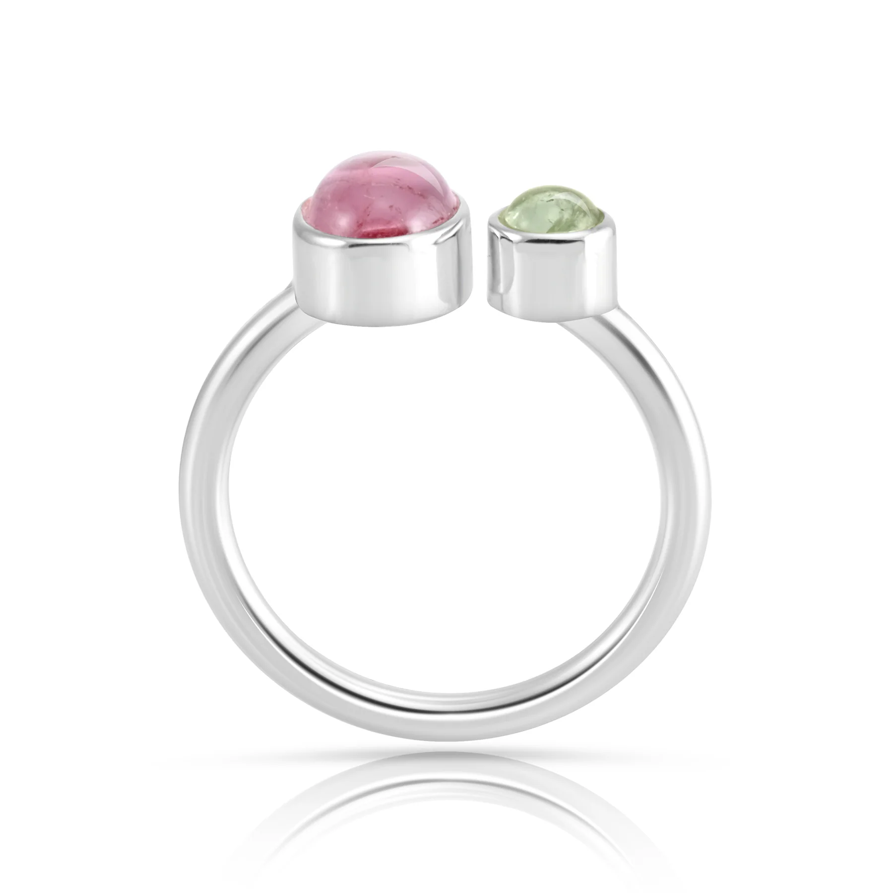 Verstellbarer Ring aus Sterlingsilber mit ovalem Turmalin Cabochon und rundem Turmalin Cabochon R-4597-50