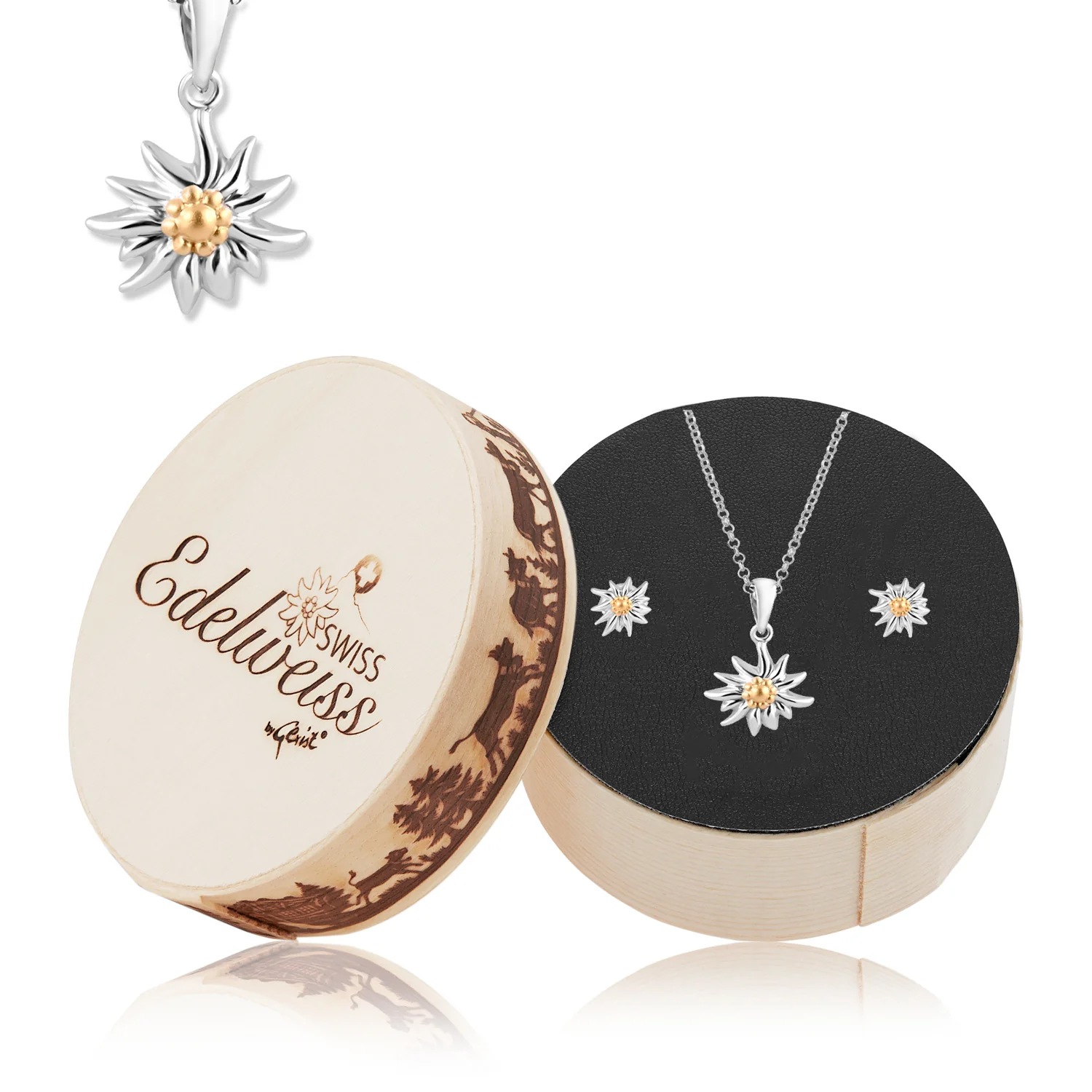 Set aus Edelweiss Halskette und Ohrringe aus glänzendem Bicolor Silber S-8102